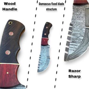 Handmade Tracker Knife Damascus Knife for Hunting Camping – 10 Inch Damascus Steel Hunting Tracker Knife with Horizontal Carry Sheath – Fixed Blade Survival tactical full tang Bushcraft Knife (Wenge & Padauk)