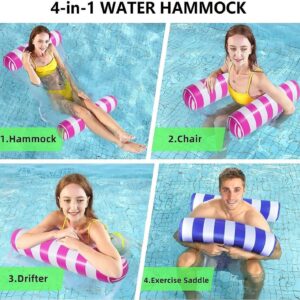 DAMASK HUT 2-Pack Swimming Pool Float Hammock, Multi-Purpose Inflatable Hammock Pool Hammock (Saddle, Lounge Chair, Hammock, Drifter), Water Hammock Lounge (Navy Blue,Pink)